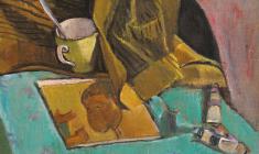 Геворк Котьянц. Натюрморт с книгой и красками. Х.м.,47х50. 1970
