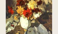 Лев Русов. Цветы на столе. Х.м.,99х75. 1957