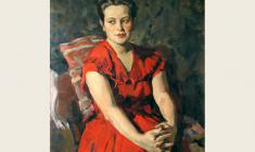 Лев Русов. Портрет молодой женщины в красном. Х.м.,98,5х74,5.1056