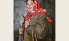 Лев Русов. Портрет колхозницы. Х.м.,100х75. 1956