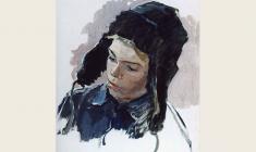 Татьяна Копнина. Мальчик в шапке.  Карт.м.,47х35. 1962