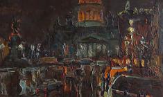 Александр Семёнов. Ночь на Исаакиевской площади. Карт.м.,60х60. 1978